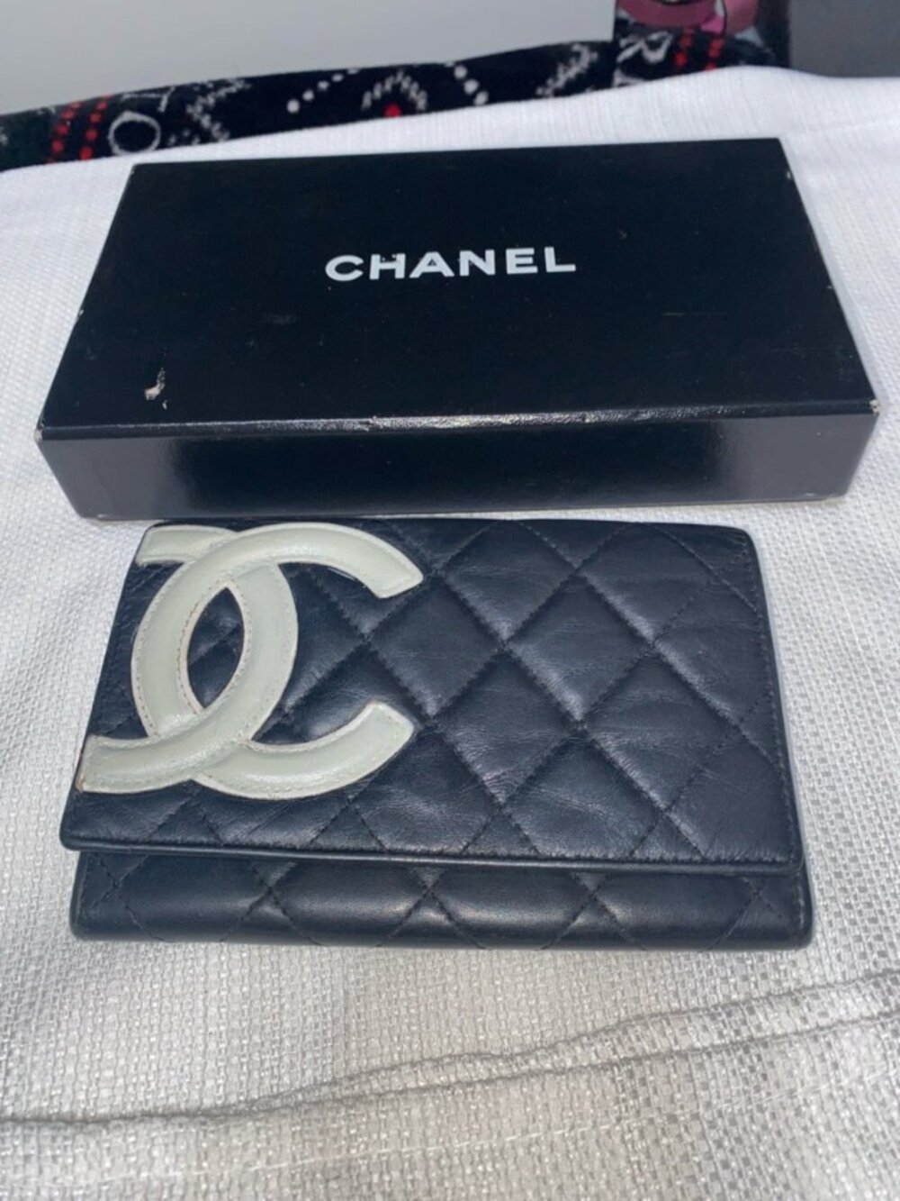 CHANEL Black Quilted Leather Wallet with Cc logo